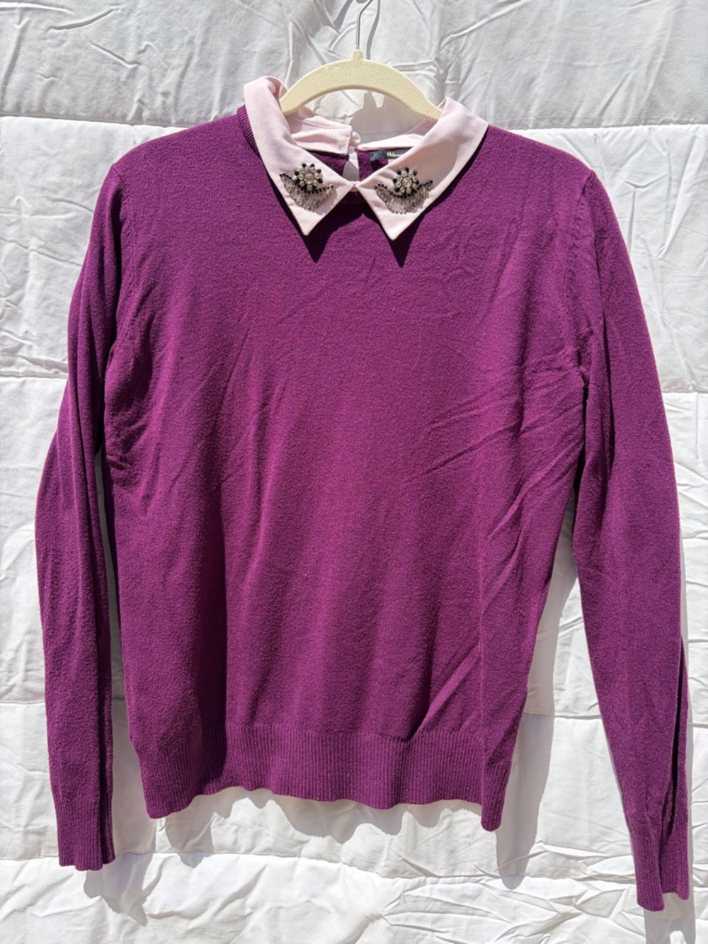 Milano Purple Long-Sleeve Sweater with Pink Embellished Collar